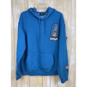 NASA 1983 STS-7 Challenger Mission Hyper Space Graphic Hoodie Size S Teal-Blue